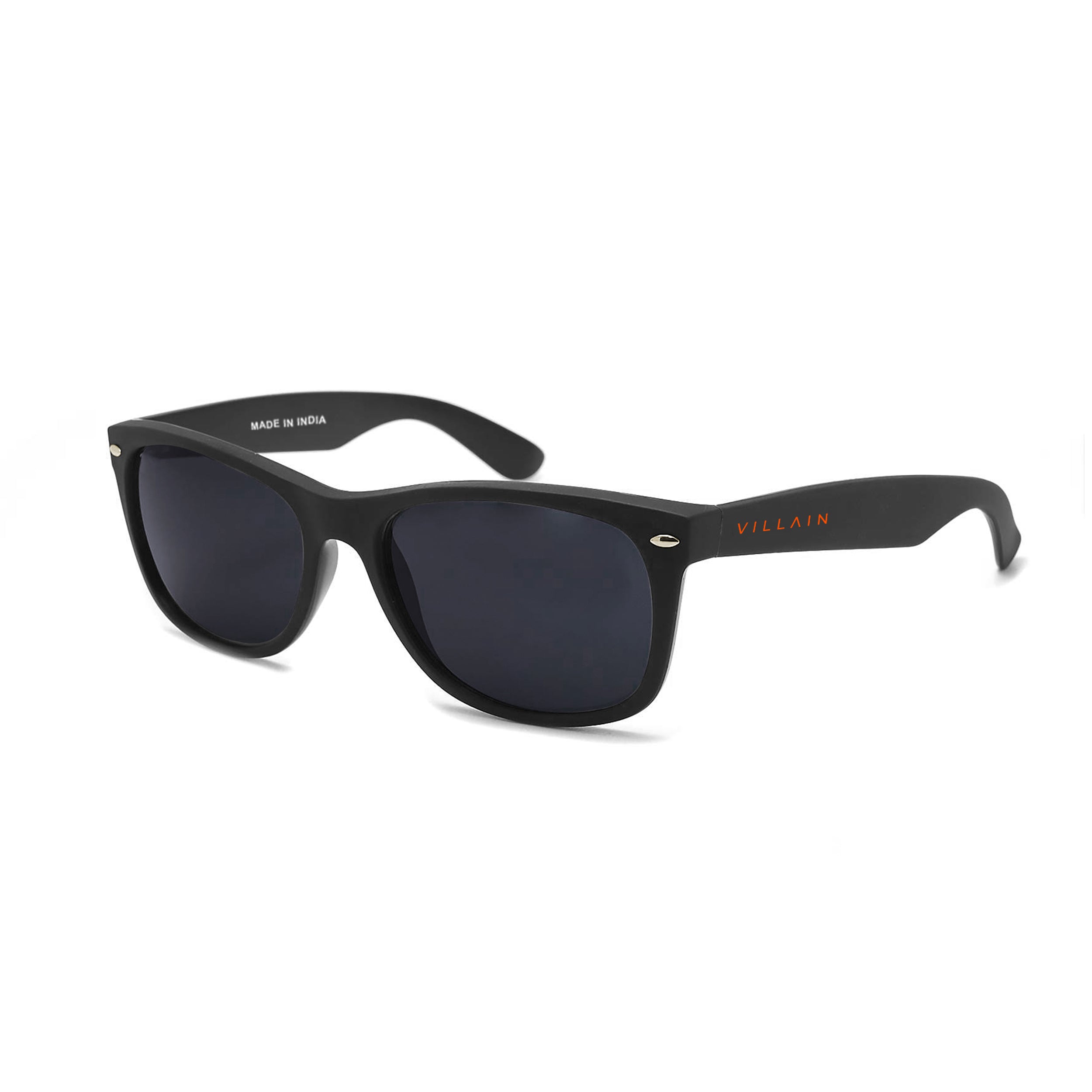Villain Predator Sunglasses | Scratch-Resistant | Metallic Finish Frame With Super-Grip | Colour: Black | Style: Predator