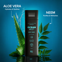 Load image into Gallery viewer, Villain Ocean Mist Body Wash 250 ml, Infused with Hard Water Softener Aquatic fresh Shower Gel for Men; Aloe Vera, Neem, and Vitamin E, Hydrating and Energizing Skin Friendly Paraben Free, Vegan Body Cleanser
