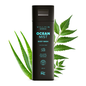 Villain Ocean Mist Body Wash 250 ml, Infused with Hard Water Softener Aquatic fresh Shower Gel for Men; Aloe Vera, Neem, and Vitamin E, Hydrating and Energizing Skin Friendly Paraben Free, Vegan Body Cleanser