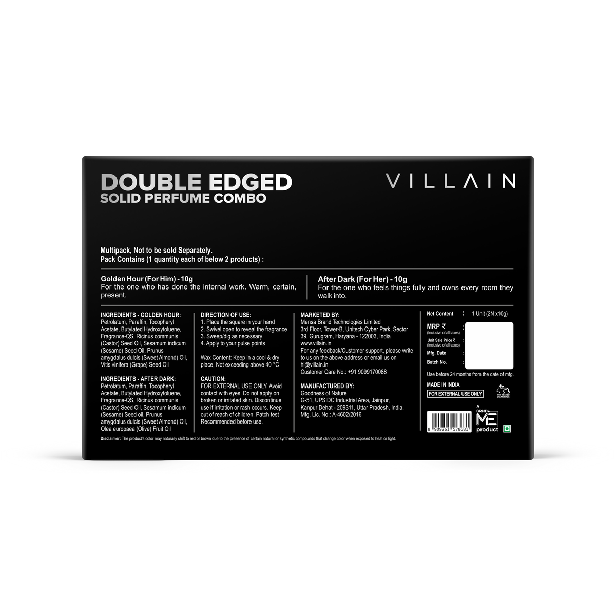 Villain Double Edged Solid Perfume - 2 × 10g