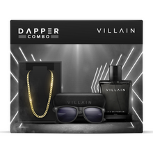 Load image into Gallery viewer, VILLAIN DAPPER COMBO - PREDATOR SUNGLASSES, 18K GOLD PLATED CHAIN &amp; CLASSIC PERFUME
